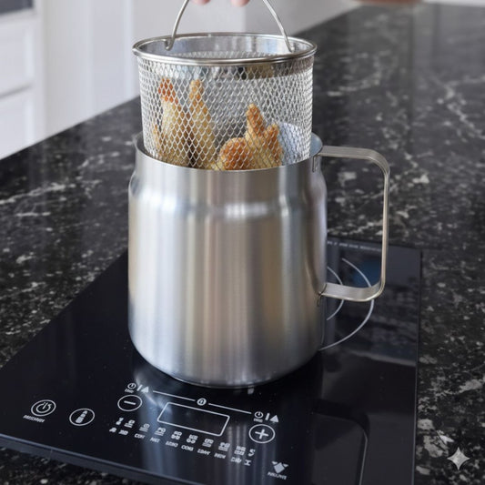 SmartFry Pot - Friteuse en acier inoxydable avec poignée anti-brûlure & design économe en huile