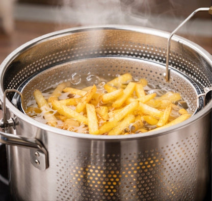 Casserole Friteuse en Acier Inoxydable 304 avec Panier Égoutteur (3L) – Cuisson Saine et Sécurisée