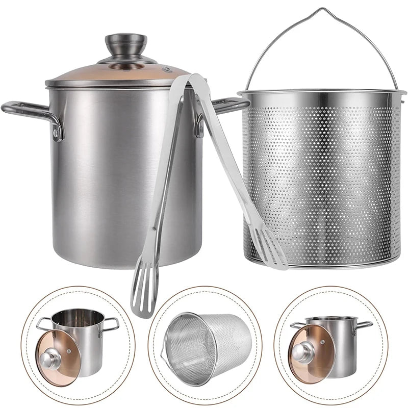 Casserole Friteuse en Acier Inoxydable 304 avec Panier Égoutteur (3L) – Cuisson Saine et Sécurisée
