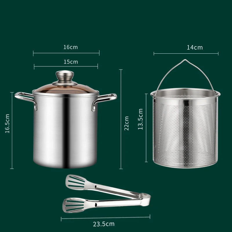 Casserole Friteuse en Acier Inoxydable 304 avec Panier Égoutteur (3L) – Cuisson Saine et Sécurisée