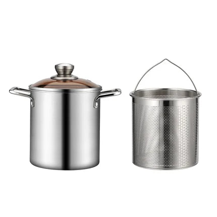 Casserole Friteuse en Acier Inoxydable 304 avec Panier Égoutteur (3L) – Cuisson Saine et Sécurisée